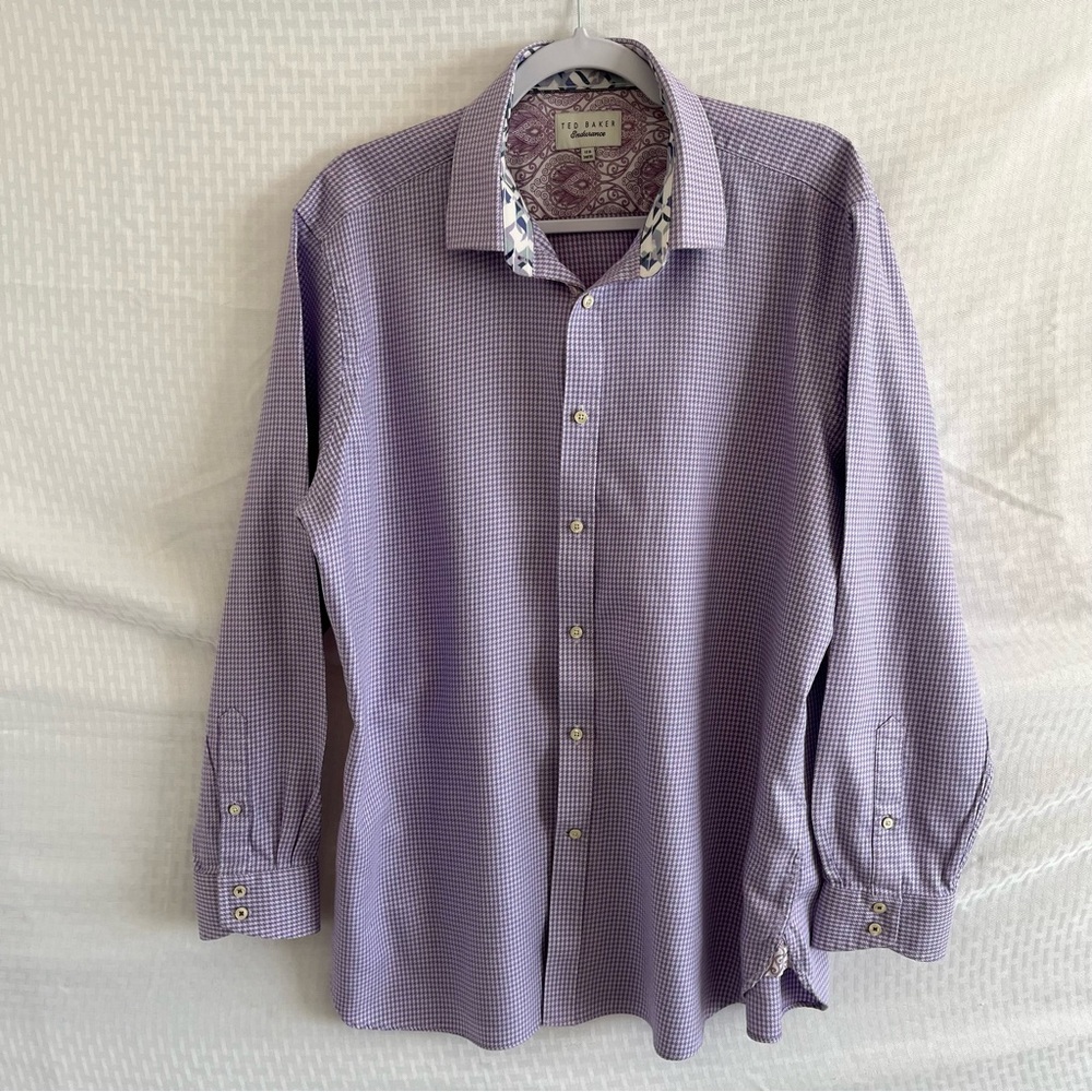 Ted Baker Endurance Long Sleeve Button Up Shirt Purple Flip Cuffs 17 1/2 34/35